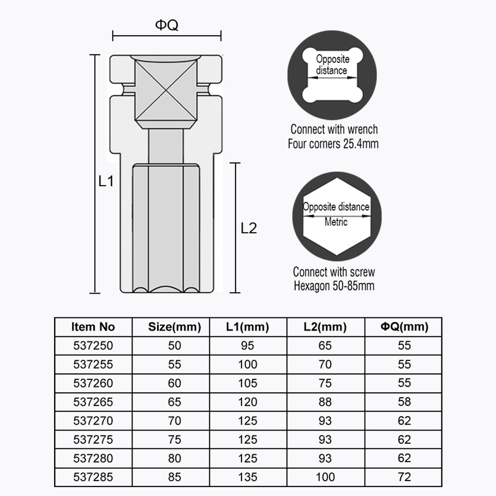 70MM 1" DADO DE IMPACTO HEX LARGO CrMo - Imagen 9